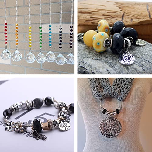 100pcs 14mm Large Hole Glass Beads Black European Beads Lampwork Loose Spacer Beads Murano Glass Beads for DIY Craft Snake Chains Bracelet Necklace Earring Making Hole: 5mm - color: Black