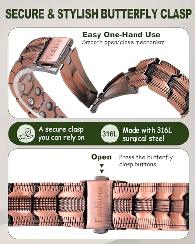Copper Bracelet for Men, 2X Strength 99.99% Pure Copper Magnetic Bracelet with Magnets, Butterfly Clasp Design, Adjustable Length with Sizing Tool - color: Copper