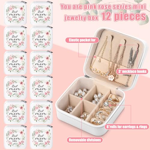 Kacctyen 12 Pieces Best Mom Ever Mini Travel Jewelry Case Bulk Mother's Day Church Gifts Watercolor Flowers Women Party Favor Gift for Secretary Girls Leather Travel Jewelry Case - color: Green Leaves and Flowers