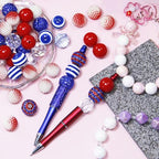 Exway 48 Pcs 20mm Beads for Pens, Rhinestone Bubblegum Beads, Red Blue Crystal Acrylic, Round Chunky, Sparkly Large Balls, DIY Jewelry Making Supplies - color: Blue