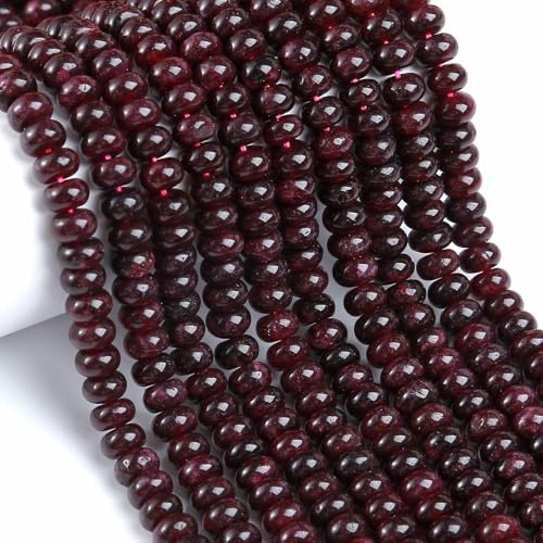 76pcs 5x8mm Natural Stone Garnet Red Jade Rondelle Spacer Loose Beads Abacus Disk Stone Round Loose Gemstone Beads for Jewelry Making DIY Bracelet Necklace - color: Garnet Red Jade Stone