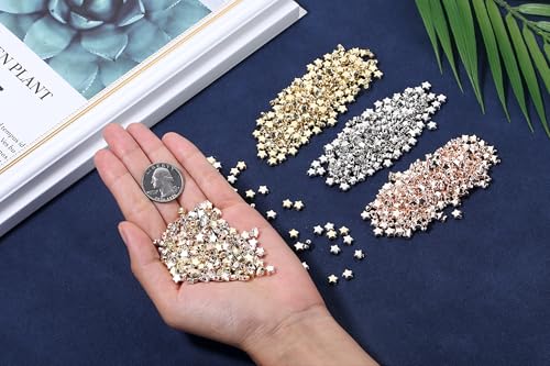 XIANNVXI 500Pcs Star Spacer Beads for Jewelry Making - Smooth Loose Beads for DIY Bracelets, Necklaces & Earrings (Gold, Silver, Rose Gold) - color: Star 3 colors