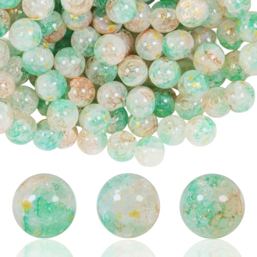 100Pcs 10mm Crackle Glass Beads for Jewelry Making - Round Spacer Crystal Beads Bulk, DIY Craft Supplies for Necklace Bracelet Earrings (Orange White Green) - color: Orange White Green