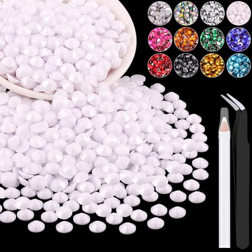 1200PCS 6mm Resin Rhinestones in Bulk (White), Bedazzling Flatback Crystals for Crafts DIY Nail Decoration, Gems Charms for Tumbler Shoes Clothing Fabric with Pickup Pen and Tweezers - color: A05 Resin Rhinestones (White), size: 6mm