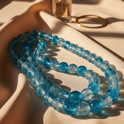 DandS ltd Crackle Lampwork Glass Beads for Jewelry Making, Crystal Blue, Vibrant DIY Bracelets, Necklaces, Beading Supplies & Craft Kits for Handmade Jewelry, 80pcs 0.39 inch (10mm), #J225-10 - color: Crystal Blue