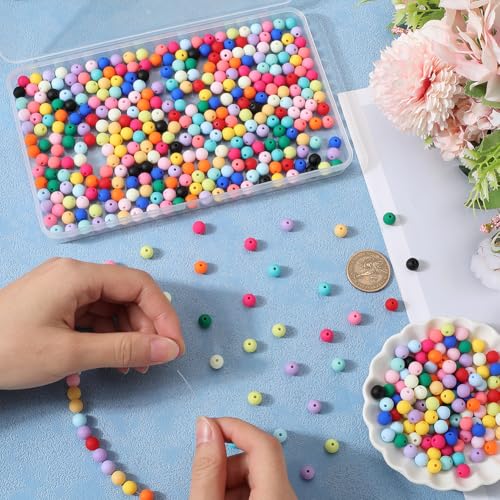 1 Box 500Pcs 8mm Matte Beads Round Acrylic Beads Opaque Frosted Colorful Ball Bubblegum Rubberized Imitated Silicone Smooth Loose Spacer Bead for Jewelry Making Bracelet Necklace DIY Crafts - color: Colorful