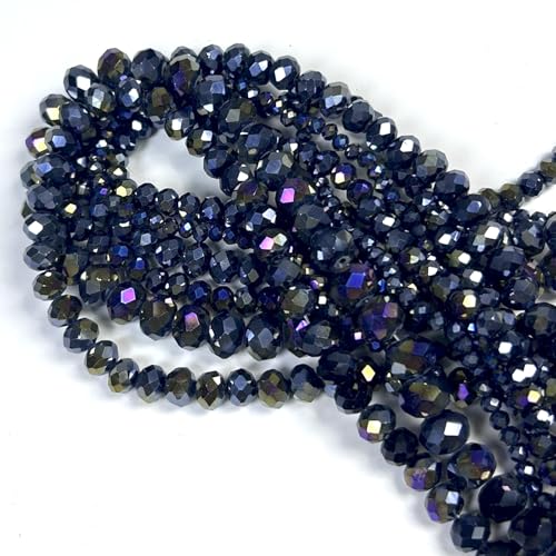 580pcs 4/6/8/10mm Glass Beads Black AB Coating Faceted Crystal Briolette Loose Beads for Bracelets Necklaces DIY Crafts - color: Black AB