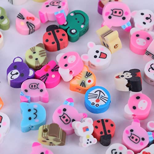 200 PCS Colorful Animal Mixed Polymer Clay Soft DIY Beads for Jewelry Making - 10mm - color: Clay Animals