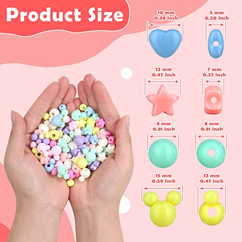 900Pcs Acrylic Pastel Beads, Shynek Colorful Plastic Candy Beads Include Heart Beads Star Beads Round Beads, Chunky Cute Beads for Bracelets Jewelry Making