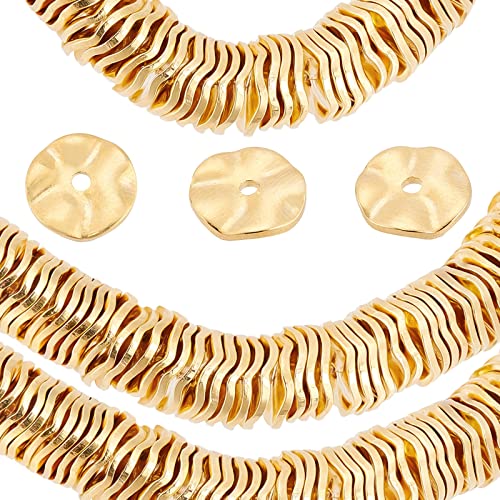PH PandaHall 18K Gold Plated Spacer Beads, 50pcs Flat Round Loose Beads Brass Wavy Disc Beads for DIY Bracelets Necklaces Earrings Jewelry Making Craft Making, 8mm in Diameter - color: 18k Gold