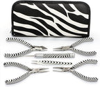 The Beadsmith Zebra Print Tool Kit – 6 Pieces: Chain, Round, and Bent Chain Nose w/Side Cutter, Tweezers, & Reamer with Zippered Pouch, 5-Inch Each - size: tool kit - 5" (6-piece)