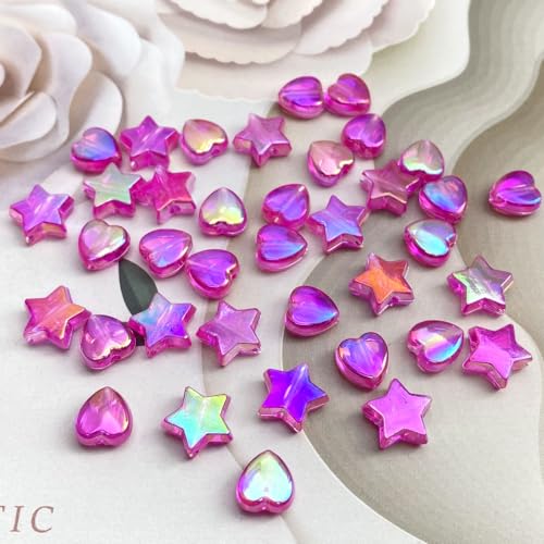 600 PCS Acrylic Heart Star Shape Beads AB Colors Flat Loose Spacer Beads for DIY Necklace Bracelet Jewelry Craft Making (Rose AB) - color: Rose AB