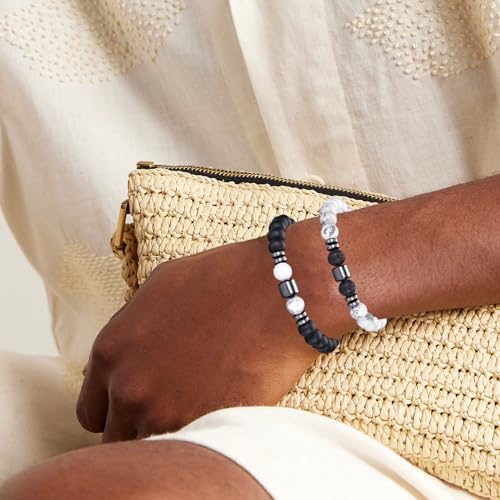 RANKEEF Tiger Eye Bracelet For Men 8MM Natural Stone Stretch Adjustable Black Crystal Beaded Bracelet for Men Women Gifts - color: 2,white,black bracelet