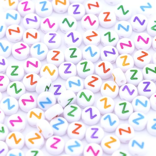 300Pcs Round Letter Beads Z 4X7mm Individual Flat Alphabet Beads for Friendship Bracelets Making - color: Round - Z