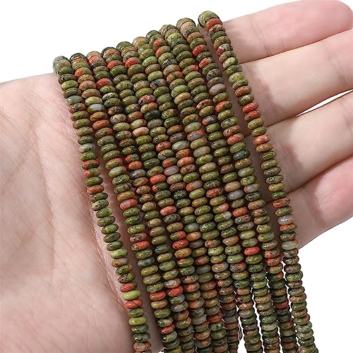 BEADIA Natural Unakite Disk Stone Beads 4x2mm 160pcs Rondelle Loose Semi Gemstone Beads for Jewelry Making Design - color: Unakite