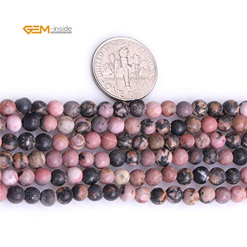 GEM-Inside 4mm Natural Stone Black Rhodonite Frosted Matte Unpolished Round Beads for Jewelry Making Strand 15 inch - color: Black Rhodonite, size: 4mm