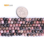 GEM-Inside 4mm Natural Stone Black Rhodonite Frosted Matte Unpolished Round Beads for Jewelry Making Strand 15 inch - color: Black Rhodonite, size: 4mm