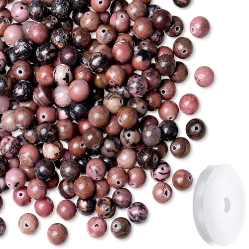 Natural Black Line Rhodolite Stone Beads 100Pcs 8mm Crystal Beads Loose DIY Round Stone Bead for Bracelet Necklace Earrings Making - color: C-Black Line Rhodolite, size: 100pcs