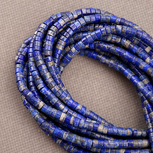 150PCs Natural Lapis Lazuli Spacer Beads, Loose Semi Precious Flat Round Gemstone Heishi Disc Stone Beads for Beading Jewelry Making 4mm*2mm 38cm - color: Lapis Lazuli, size: 4MM*2MM