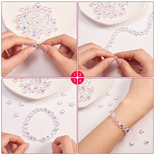 UR URLIFEHALL 100 Pcs Clear AB Star Glass Beads Twinkle Star Beads Tiny Glass Beads for Earring Bracelet Necklace Jewelry DIY Craft Making - color: 100pcs-8x8.5x4mm-clear AB plated star glass beads