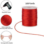 Red Nylon String Cord - 1MM 100 Yards Braided Ornament Twine Thread for Bracelet Making, Nylon Necklace Jewelry Thread Clay Bead String for Crafts Bracelets, Macrame Beading Satin Cord - style: Red