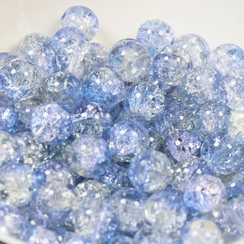 100Pcs 10mm Crackle Glass Beads for Jewelry Making - Round Spacer Crystal Beads Bulk, DIY Craft Supplies for Necklace Bracelet Earrings (Light Blue Transparent) - color: Light Blue Transparent