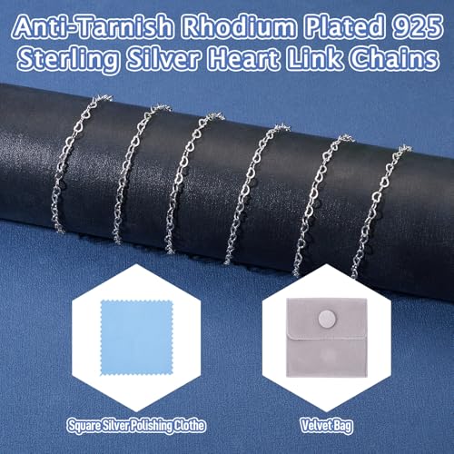 Sterling Silver Chain for Jewelry Making, Heart Link Chains 3x4mm 3.28 Feet Silver Necklace with Velvet Polishing Cloth Permanent Bracelet Kit for Women Men Necklace Making - color: Platinum