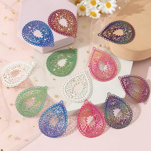 Dazzling Colorful Filigree Charms Hollow Out Multicolor Geometric Filigree Pendants for DIY Jewelry Making Earrings Necklaces Components - color: Waterdrop-2