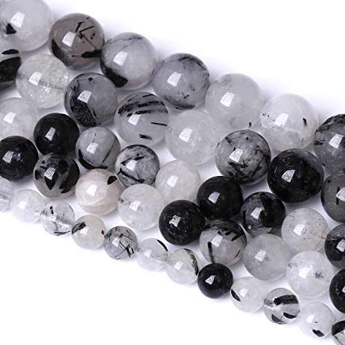 12MM 30PCS Natural Crystal Stone Black Rutile Quartz Gemstone 2A Grade Loose Beads for Jewelry Making DIY Bracelet Necklace Semi Precious Beads 1 Strand - color: Black Rutile Quartz, size: 12mm