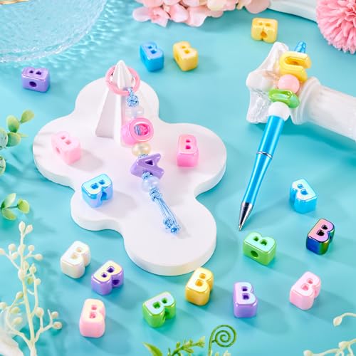 Beadthoven 20pcs Big Letter B Beads Large Hole Bubble Alphabet Acrylic Beads Charm Iridescent Plastic B Shape Loose Chunky Spacers for Jewelry Making Bracelet Necklace Keychains Shoelaces Crafts - color: B