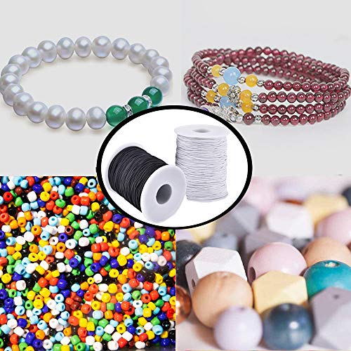 LUSTEMBER Elastic String for Bracelets, 2 Rolls 1 mm Sturdy Stretchy Elastic Cord for Jewelry Making, Necklaces, Beading - size: Black+White