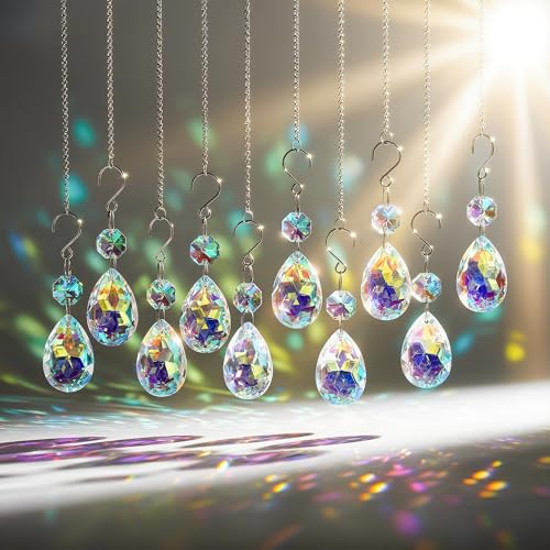 H&D HYALINE & DORA 3Inch Crystal Suncatcher Bauhinia Prisms Pendants 10Pcs Chandelier Crystals Replacement Hanging Sun Catcher Beads for DIY Arts Crafts Decor (AB) - color: Ab