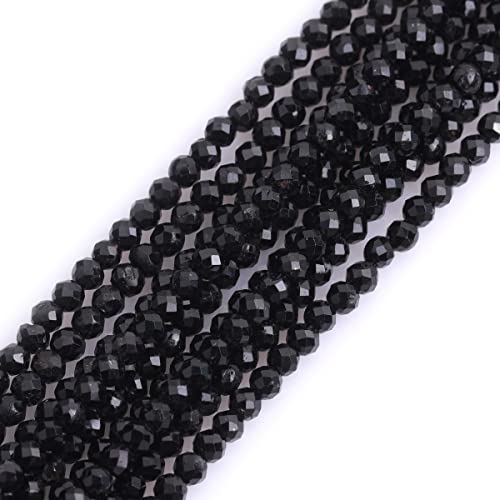 GEM-Inside 3mm Natural Stone Black Tourmaline Faceted Spacer Small Beads for Jewelry Making 15" - color: Black Tourmaline, size: 3mm