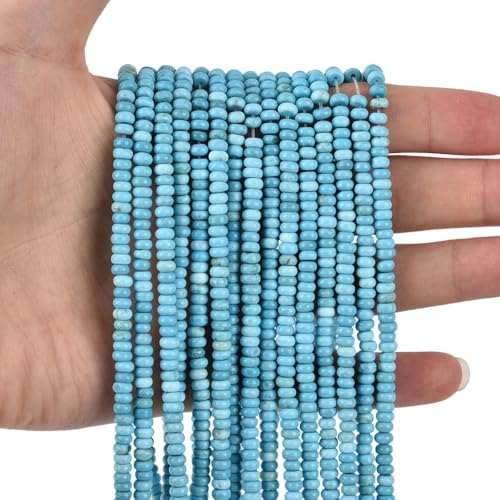 170pcs 4x2mm Natural Blue Turquoise Disk Rondelle Spacer Stone Semi Precious Gemstone Loose Beads for Jewelry Making 15 Inch - color: Blue Turquoise