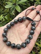 GAF TREASURES Grade A ++ Gemstone Round Bead Adjustable Bracelet 10mm, Genuine Crystal Bead Bracelet, Gift for Men & Women - color: Black Labradorite