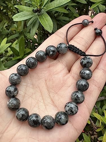 GAF TREASURES Grade A ++ Gemstone Round Bead Adjustable Bracelet 10mm, Genuine Crystal Bead Bracelet, Gift for Men & Women - color: Black Labradorite