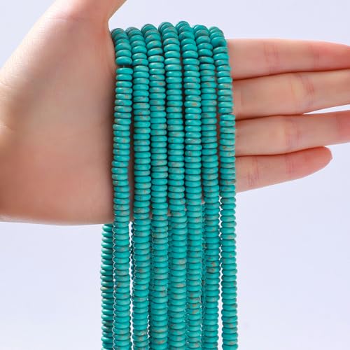 Natural Blue Turquoise Disk Stone Spacer Beads 6x2mm 38cm/str Flat Rondelle Loose Semi Gemstone Caps for Making Bracelets Necklace - color: Blue Turquoise