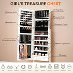 Antok Full Length Jewelry Cabinet with Mirror & Large Storage - 61" Standing Lockable Armoire Organizer, Floor to Ceiling Model for Bedroom or Dressing Room, White