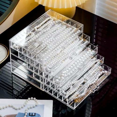 CLUQMEIK Necklace Box Tray with 5 Clear Drawers, Dustproof Necklaces Holder Storage Display Case, Necklace Tray Drawer for Pendant Suitable for Women and Girls (Transparent) - color: Clear-5layer