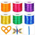 Cridoz 6 Pack Lanyard String Kit, Plastic Lacing Cord Gimp String Lanyard Weaving Kit for Boondoggle, Bracelets, Keychains, Crafts (Glitter) - style: Glitter
