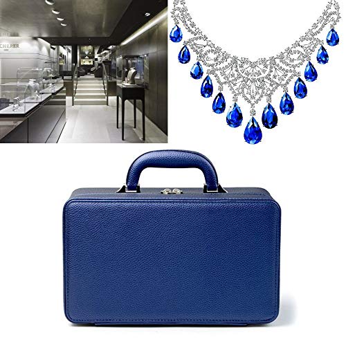 Oirlv Blue Leather Jewelry Box Handmade Travel Jewelry Organizer Storage Case Holder For Girl Lady Earring,Ring,Necklace,Pendant,Watch,Bracelet.(3 layers) - color: Blue
