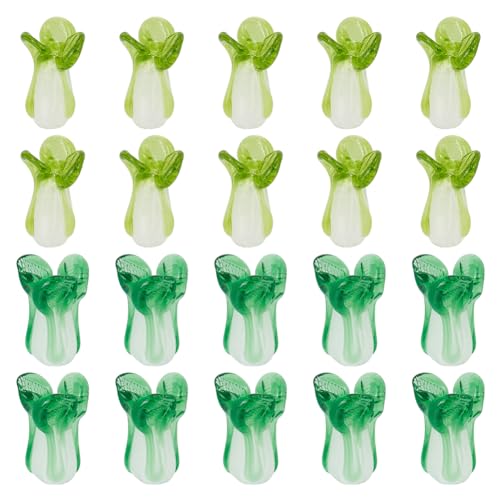 SUNNYCLUE 1 Box 40Pcs Lampwork Glass Beads Fengshui Chinese Cabbage Green Vegetable Handmade Lampwork Charms Bulk Fortune Wealth New Year Good Luck Loose Spacer Beads for Jewelry Making Kits