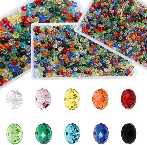 DAHI 850pcs Glass Beads 6mm Crystal Glass Beads Faceted Rondelle Shape Crystal Beads Assorted Colorful Loose Beads for DIY Craft Bracelets, Necklace Jewelry Making (Color 6mm) - color: color 6mm