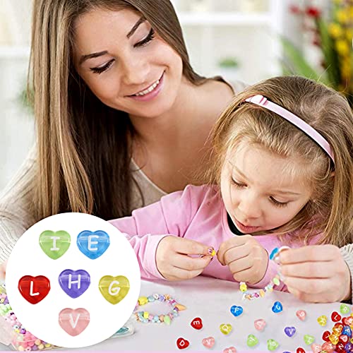 Cheriswelry 100pcs White Letter Transparent Acrylic Heart Alphabet Beads Mixed Pony Crystal Loose Spacer Love Heart Beads 10.5x11.5mm for DIY Craft Earring Bracelet Necklace Keychains Jewelry Making - color: Mixed Color Crystal Letter Beads