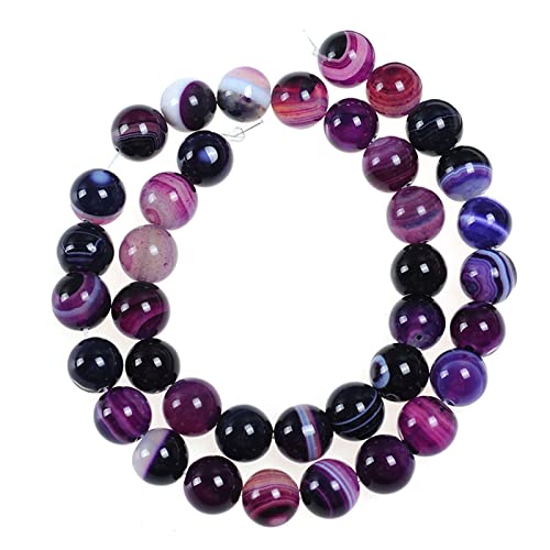 62Pcs Natural Crystal Beads Stone 6mm Purple Stripe Onyx Agates Gemstone Round Loose Energy Healing Beads for Bracelet Necklace Earrings Jewelry Making - color: Purple, size: 6MM