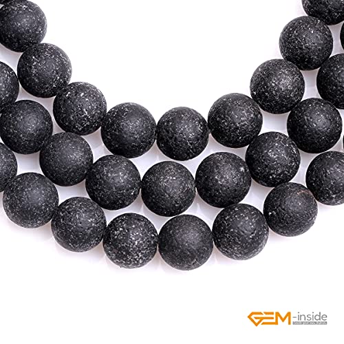 GEM-Inside Black Frost Spacer Agate Gemstone Loose Beads Natural Energy Power Beads for Jewelry Making 12mm Round 15 Inches - color: Black Agate, size: 12mm