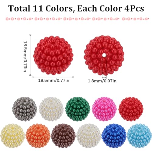 SUNNYCLUE 44Pcs Bubblegum Beads Bulk 20mm Colorful Chunky Bead 1.8mm Berry Pearl Luster Large Round Beadable Pen Charms Plastic Loose Spacer Findings for Jewelry Making Accessories Kits - color: 44pcs 20mm Berry Beads