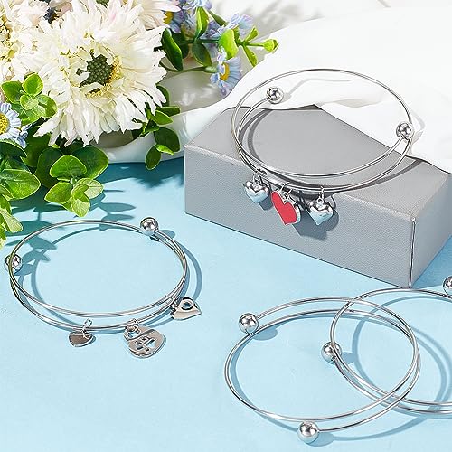 PH PandaHall 10pcs Stainless Steel Wire Bracelet Adjustable Bangle Bracelet Blank Cuff Bracelet with Removable Ball Bead Expandable Blank Bangle Bracelets for Jewelry Making, 2.5 inch - Platinum