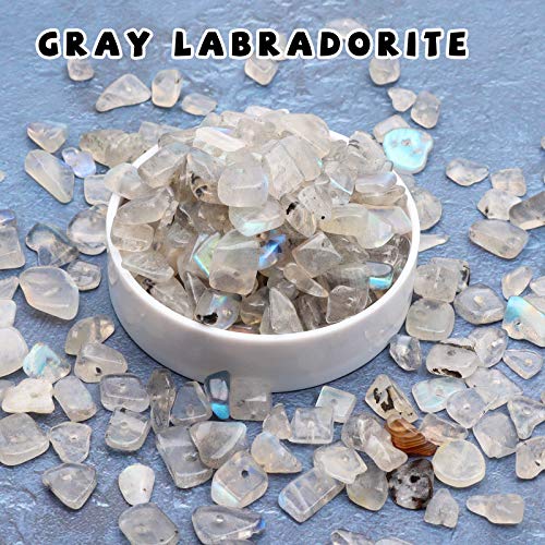 500 pcs Natural Chip Stone Beads, Gray Labradorite 5-8 mm Irregular Gemstones Healing Crystal Loose Rocks Bead Hole Drilled for Jewelry Making Bracelet - color: Gray Labradorite