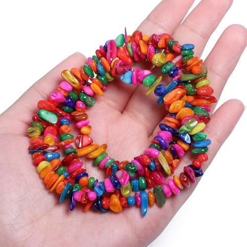 Chip Shells, 260pcs 5-8mm Irregular Beads with Holes, Deep Color Shell & Sapphire Chip Beads for Jewelry Making - color: Deep Multicolor